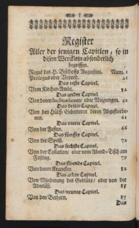 Register Aller der jenigen Capitlen, so in disem Wercklein absonderlich begriffen.