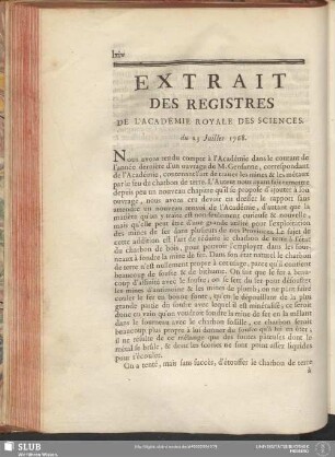 Extrait Des Registres De L'Académie Royale Des Sciences. du 23 Juillet 1768