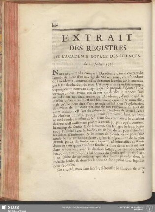 Extrait Des Registres De L'Académie Royale Des Sciences. du 23 Juillet 1768