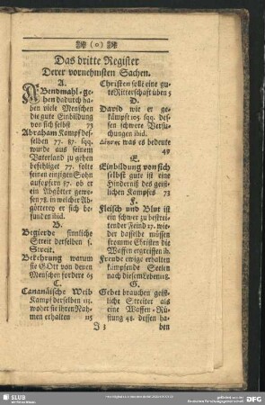 Das dritte Register Derer vornehmsten Sachen