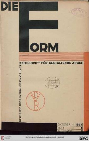 Heft 1 (Oktober 1925)
