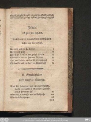 Inhalt des zweyten Theils.