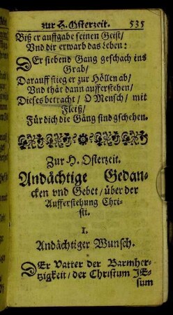 Zur H. Osterzeit. Andächtige Gedancken und Gebet/ über der Aufferstehung Christi.