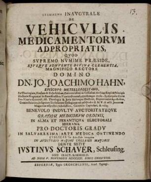 Schediasma Inaugurale De Vehiculis Medicamentorum Adpropriatis