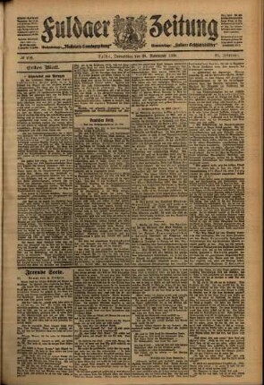 Erste Ausgabe vom Donnerstag, den 25. November 1909.