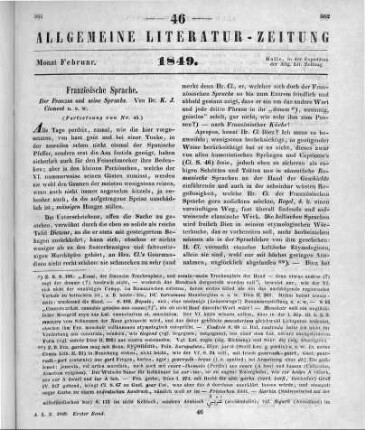 Clement, K. J.: Der Franzos und seine Sprache. Frankfurt a. M.: Brönner 1848 (Fortsetzung von Nr. 45)