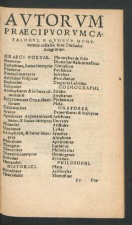 Autorum Praecipuorum Catalogus ...