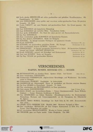 Verschiedenes. Waffen, Münzen, Bestecke etc.- Bücher (Nr. 846-961)
