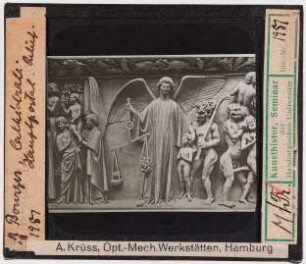 Bourges: Kathedrale Saint-Etienne, Hauptportal, Erzengel Michael mit Seelenwaage