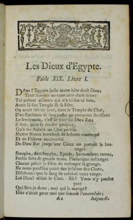 Les Dieux d´Egypte. Fable XIX. Livre I. - Le Pélican & l´Araignée. Fable II.