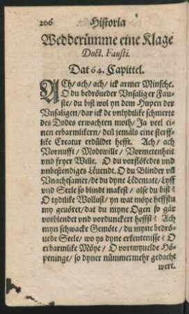 Wedderümme eine Klage Doct. Fausti. Dat 64. Capittel.