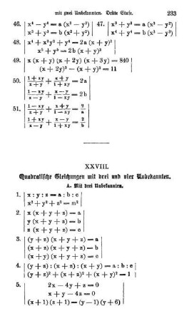 XXVIII. Quadratische Gleichungen mit mehreren Unbekannten.