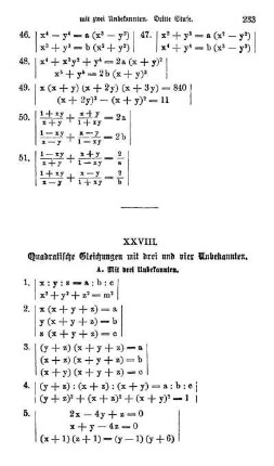 XXVIII. Quadratische Gleichungen mit mehreren Unbekannten.