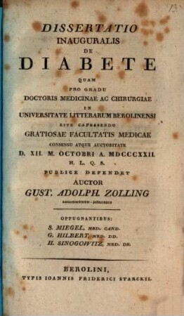 Dissertatio inauguralis de diabete