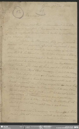 Eigenh. Brief von August Wilhelm von Schlegel an Prosper Dondey-Dupré, Bonn, 22.12.1823