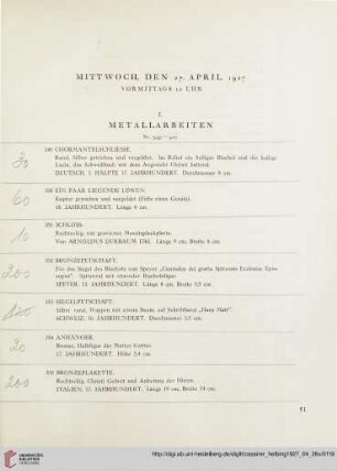 J. Metallarbeiten (Nr. 349-427)