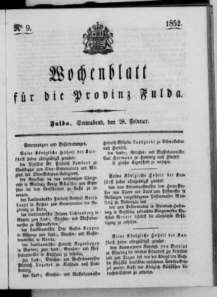 Nr. 9, Ausgabe vom 28. Februar 1852