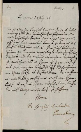 Nr. 7: Brief von Friedrich Burchard Beneken an Johann Martin Miller, Hannover, 9.8.1788