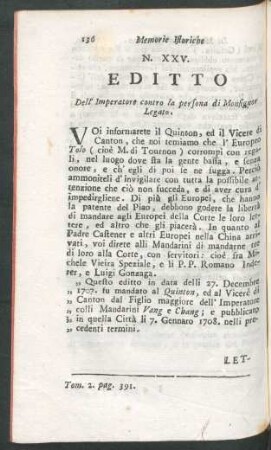 N. XXV. Editto dell' imperatore contro la persona di monsignor legato