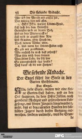 Die siebende Andacht. Der Engel führt die Seele in den Garten Gethsemane.