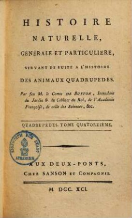 Histoire naturelle, générale et particulière. [2,]14, Quadrupèdes