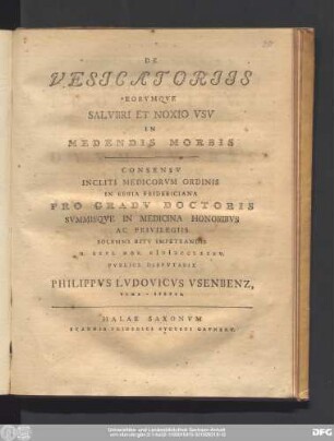 De Vesicatoriis Eorvmqve Salvbri Et Noxio Vsv In Medendis Morbis