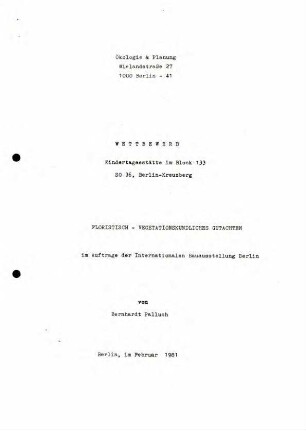 Gutachten: Wettbewerb Kindertagesstätte Block 133, Flora und Vegetation