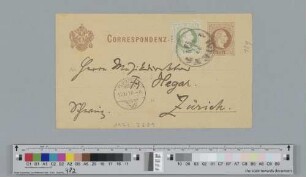 Postkarte an Friedrich Hegar