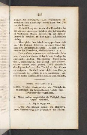 Dritte Unterabtheilung. Mittel, welche vorzugsweise die Thätigkeitsäusserungen im lymphatischen Gefäss- und Drüsensysteme verändern.