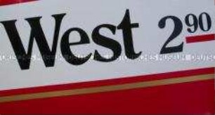 Werbeaufkleber für "West"-Zigaretten