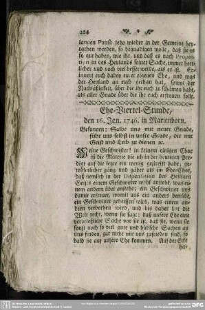 Ehe-Viertel-Stunde, den 16. Jan. 1746. in Marienborn