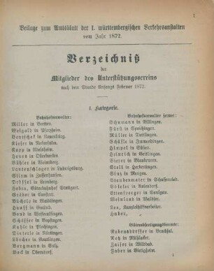 Verzeichniß der Mitglieder des Unterstützungsvereins.
