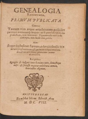 Genealogia Ranzoviana : Primum Publicata