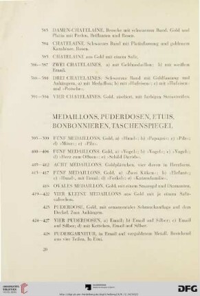 Medaillons, Puderdosen, Etuis, Bonbonnieren, Taschenspiegel (Nr. 395-466)