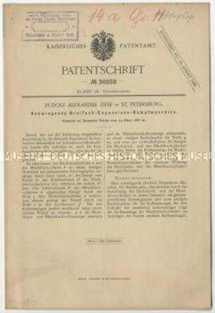 Patentschrift einer schwingenden Dreifach-Expansions-Dampfmaschine, Patent-Nr. 36658