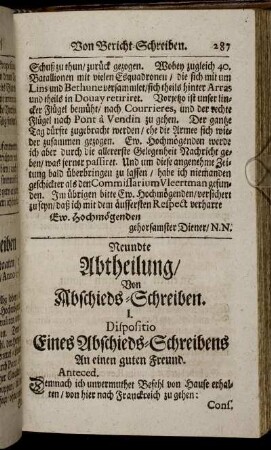 Neundte Abtheilung/ Von Abschieds-Schreiben
