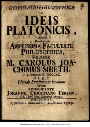 Disputatio Philosophica De Ideis Platonicis