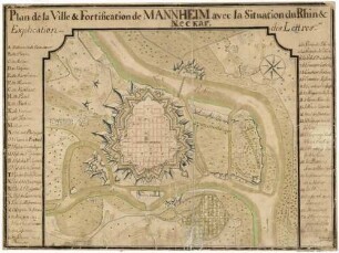 Plan de la Ville & Fortification de Mannheim avec la Situation du Rhin & Neckar