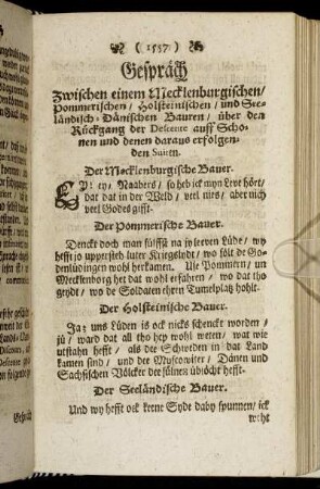Gespräch Zwischen einem Mecklenburgischen, Pommerischen, Holsteinischen, und Seeländisch-Dänischen Bauren [...]