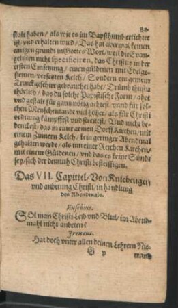 Das VII. Capittel/ Von Kniebeugen und anbetung Christi/ in handlung des Abendmahs.
