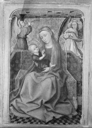 Thronende Maria mit dem Kind und zwei Engeln
