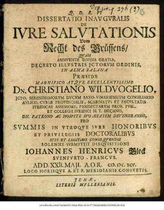 Dissertatio Inauguralis De Iure Salutationis