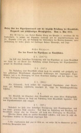 Gesetz über den Eigenthumserwerb und die dingliche Belastung der Grundstücke, Bergwerke und selbstständigen Gerechtigkeiten