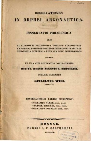 Observationes in Orphei Argonautica, I