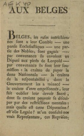AUX BELGES: BELGES, les ruses autrichiennes sont a leur Comble [...]