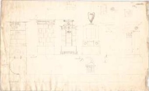 Voit, Johann Michael; Denkmal mit Urne - Grundriss, Ansichten, Details