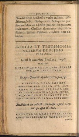 Iudicia Et Testimonia Veterum De Plinio Iuniore