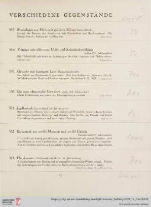 Verschiedene Gegenstände (Nr. 567-586)