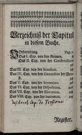Verzeichniß der Capitul in diesem Buche.