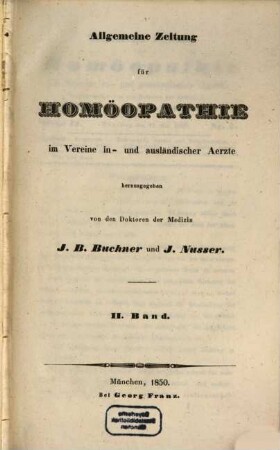Allgemeine Zeitung für Homöopathie. 2. 1850